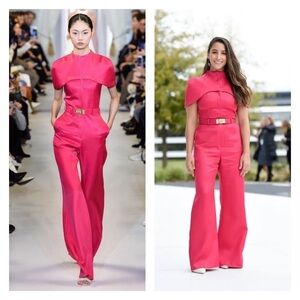 NWT BRANDON MAXWELL Cape Effect Silk and Wool Blend Jumpsuit Pink Size 4